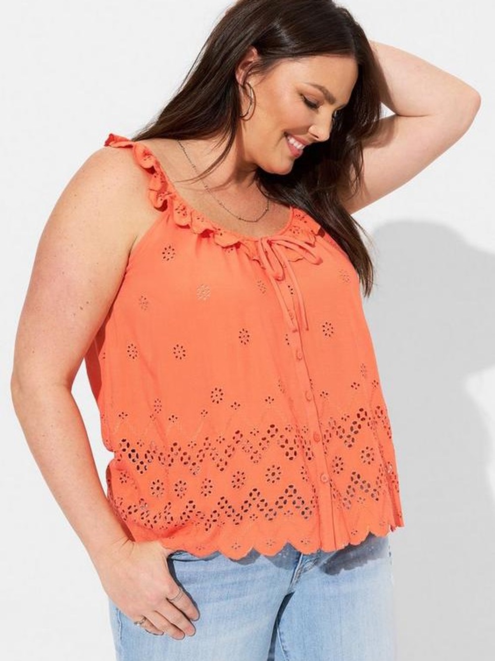 torrid Bright Orange Eyelet Ruffle Tank